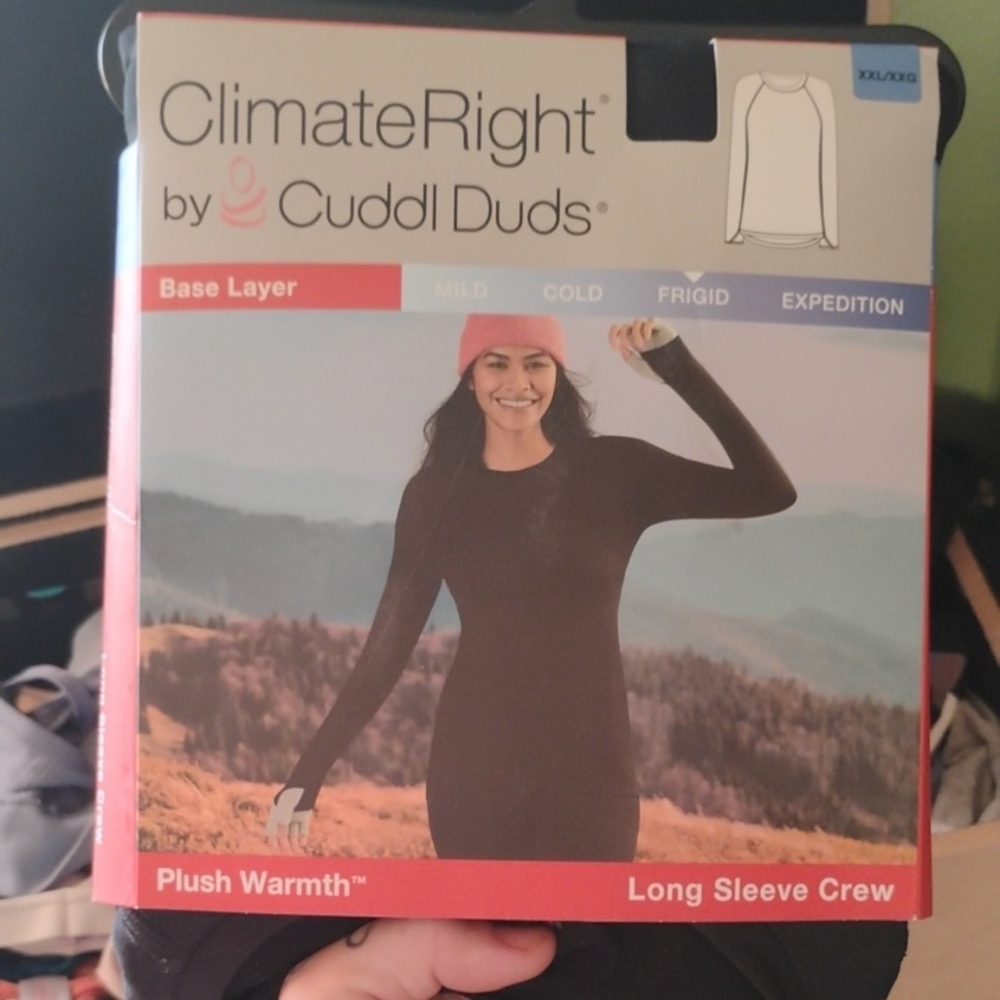 Cuddl Duds Black Plush Warmth Crew